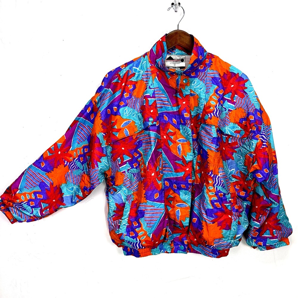 Vintage Aviat‎ Sportif Woman's Jacket Size M Multi Bright Geometric Floral Y2K